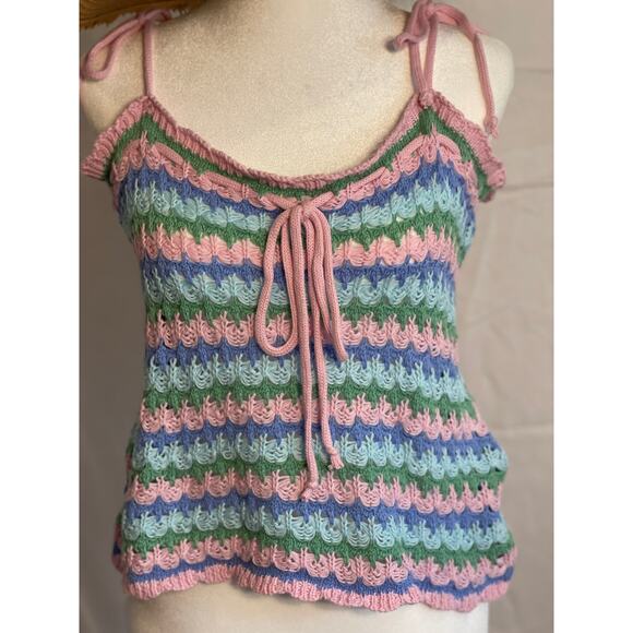 Cotton: On Crocheted Tank with Ties in Pastels - Size 14 - Picture 2 of 8